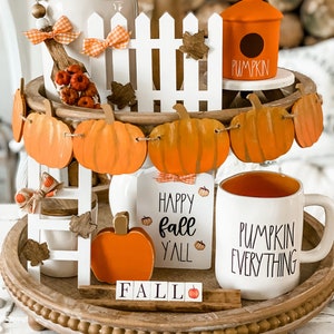 Fall Tiered Tray Decor Bundle, Farmhouse Fall, Fall Mini Ladder, Mini Tiered Tray Arch, Mini Farmhouse Fence, Pumpkin Tiered Tray Banner image 4