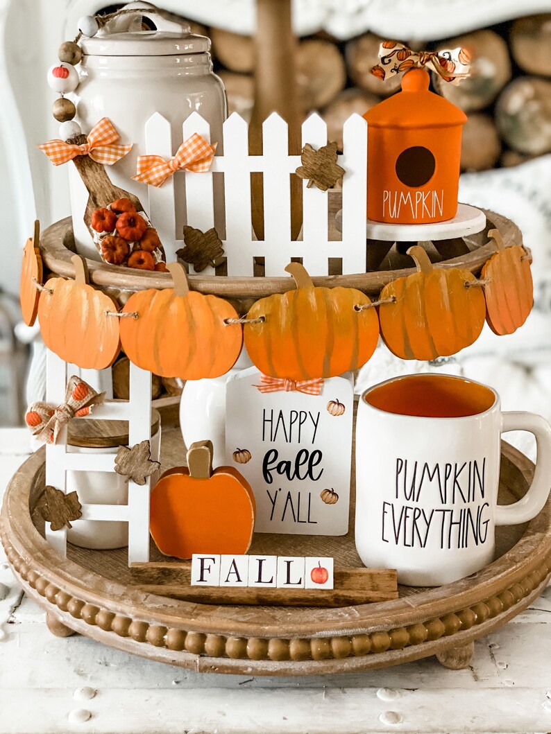 Fall Tiered Tray Decor Bundle, Farmhouse Fall, Fall Mini Ladder, Mini Tiered Tray Arch, Mini Farmhouse Fence, Pumpkin Tiered Tray Banner image 4