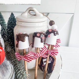 Faux Hot cocoa Marshmallow Sticks | Christmas Tiered Tray Decor | Coffee Bar Decor | Hot Cocoa Station