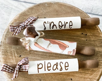 Mini Rolling Pins - S'mores decor -Rae Dunn Inspired-Farmhouse Kitchen- S'mores Tiered Tray