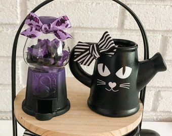 Mini Ceramic Decor, Halloween Tiered Tray decor, ceramic watering can, Spooky Decor, Cat Tiered Tray Decor, Black Cat Ceramic Decor