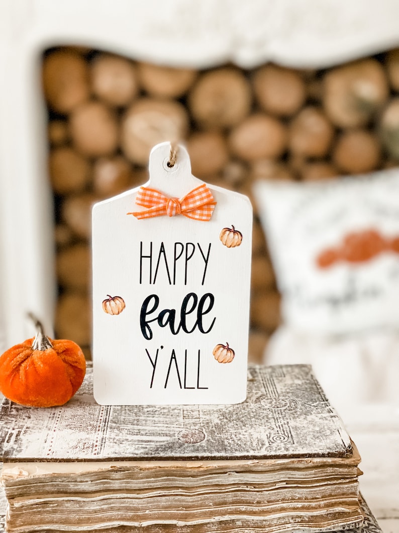 Mini Cutting Board Fall Tiered Tray Decor HAND CUTstands alone Pumpkin Fall Y'all Sign Fall Kitchen Farmhouse image 1