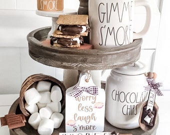 S’mores Tiered Tray Decor| Marshmallow Tiered Tray Decor|Summer Tiered Tray Decor|Mini Bundle|Tiered Tray Bundle| Farmhouse Tiered Tray|