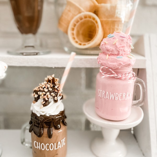 Faux Milkshake | Strawberry Shake | Ice Cream Tiered Tray Decor| Fake Sweets| Photo Prop| Rae Dunn Inspired|