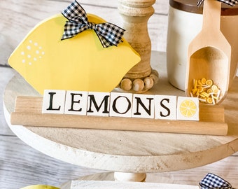 Lemon Scrabble Tile/Lemon Mini Sign / Mini Scrabble Tiles and Stand / Farmhouse Style Kitchen Decoration /