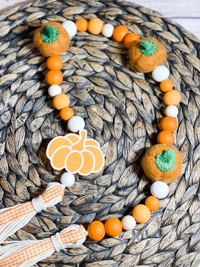 Pumpkin Beaded Garland Fall Decor Tiered Tray Decor Hand - Etsy