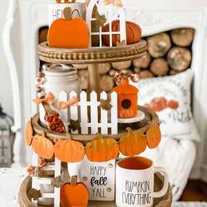 Fall Tiered Tray Decor Bundle, Farmhouse Fall, Fall Mini Ladder, Mini Tiered Tray Arch, Mini Farmhouse Fence, Pumpkin Tiered Tray Banner image 2