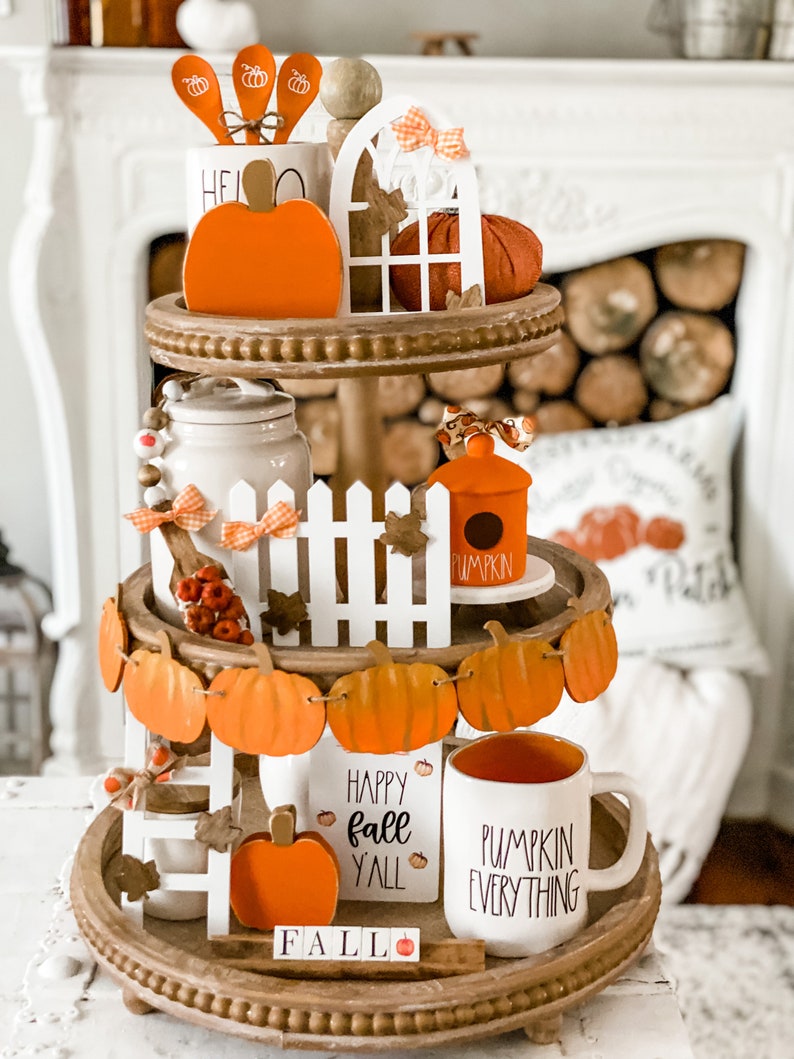 Fall Tiered Tray Decor Bundle, Farmhouse Fall, Fall Mini Ladder, Mini Tiered Tray Arch, Mini Farmhouse Fence, Pumpkin Tiered Tray Banner image 2
