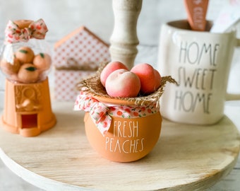 Mini Ceramic Decor, Tiered Tray decor, ceramic pot, Farmhouse Peach Decor, Peach tiered tray, Peach Decor, Ceramic Peach Decor