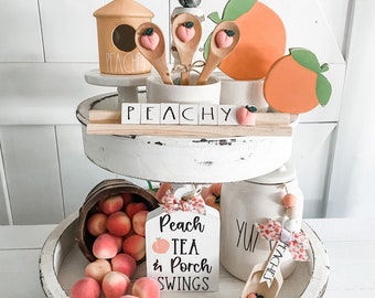 Peach Tiered Tray Decor Bundle, Peach Decor, Summer Decor, Peach Tiered Tray, summer Decor, Rae Dunn Decor