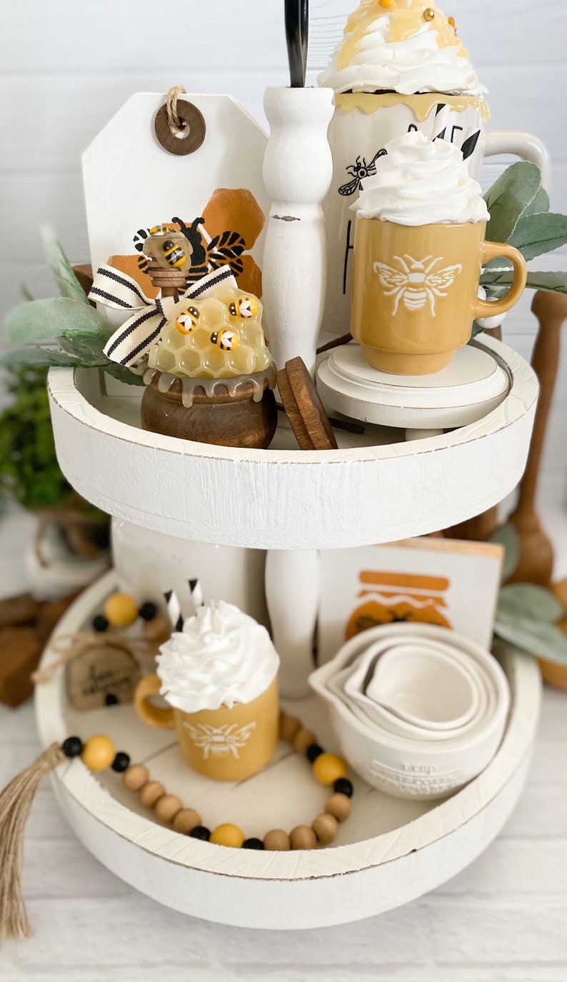 Faux/ Fake Honey Pot withs Bees and Dipper, Tiered Tray Decor, Summer Decor, Bee Decor, Farmhouse Decor image 5