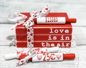 Valentines books, tiered tray decor, wooden heart, mini book bundle, book stack, be my valentine, Valentine’s day decor, Love is in the air