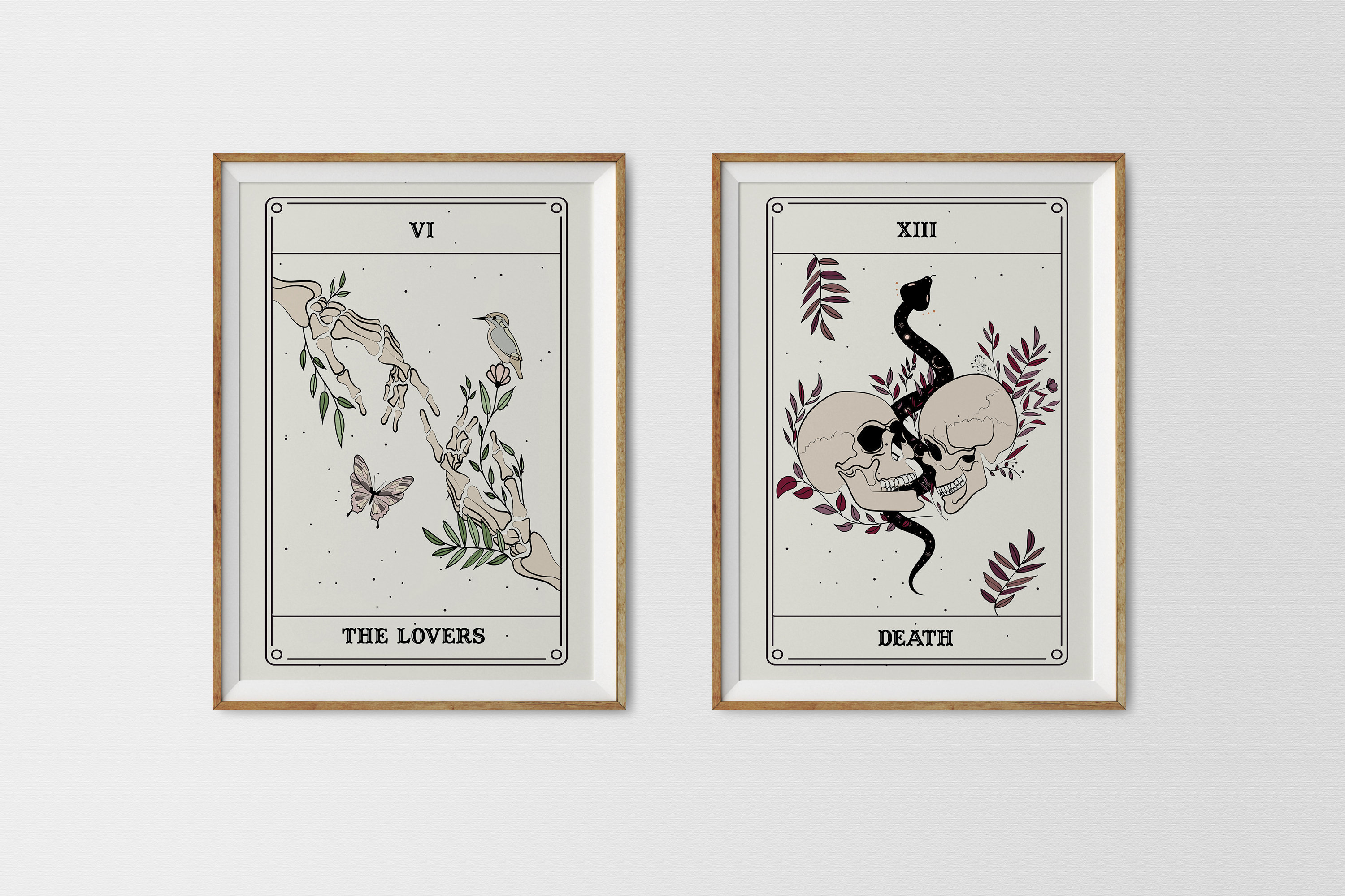 Tarot Card Prints Set of 2 the Lovers Tarot Poster Death - Etsy Norway