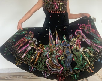 RESERVED Vintage Hand Painted and Sequined Mexican Circle RESERVED Vintage Hand Painted and Sequined Mexican Circle