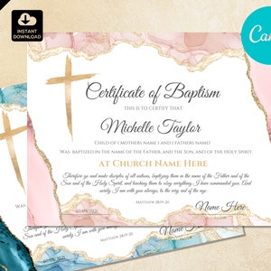 Plantilla de Certificado de Bautismo editable, Plantilla Canva 010