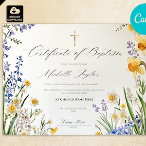 Certificado de bautismo para la iglesia, certificado de bautismo, certificado de bautismo en agua dorado moderno CAN 060