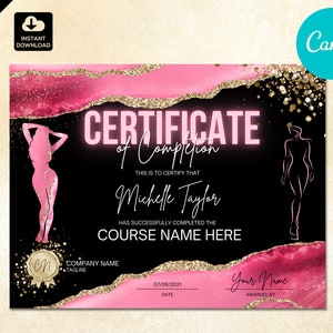 Abschlusszertifikat Vorlage, Body Sculpting Zertifikat, Fitness Zertifikat, Body Shaping Zertifikat, Schönheit, Canva CAN021