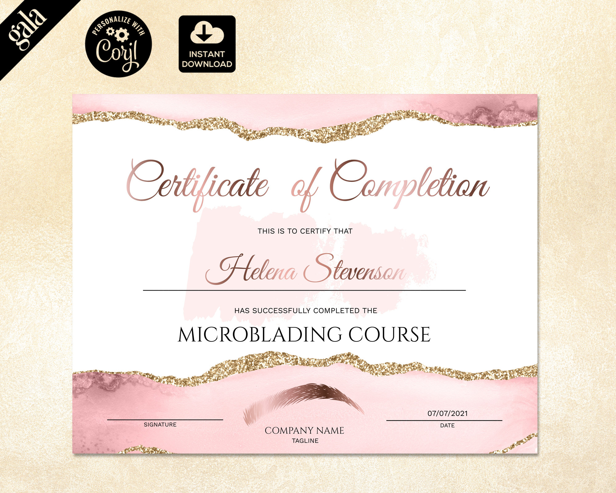 Certificate of Completion Makeup Certificate Template Rose Etsy