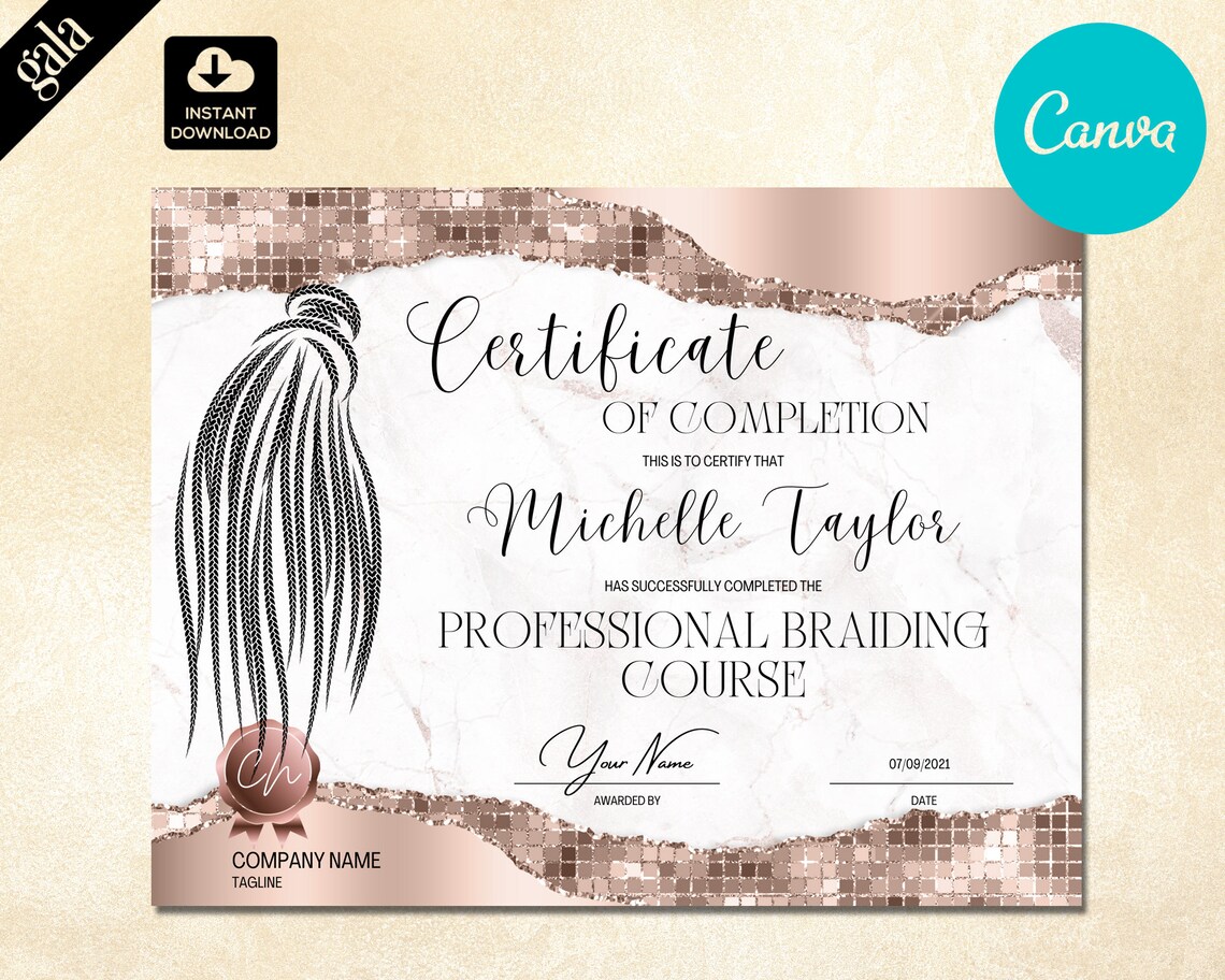 Certificate of Completion Braiding Professional Braiding Etsy