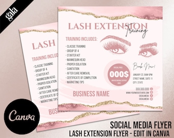Lashes Flyer, Lash training course, Lash Class, Lash Extension Course, Social Media Lash Flyer, Lash template, Canva Flyer 001