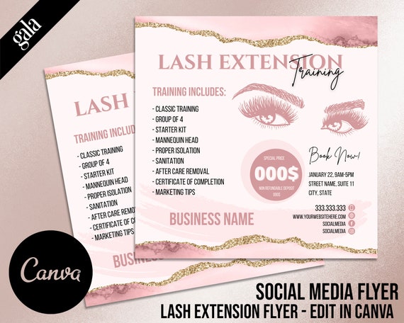 Lashes Flyer, Lash training course, Lash Class, Lash Extension Course, Social Media Lash Flyer, Lash template, Canva Flyer 001