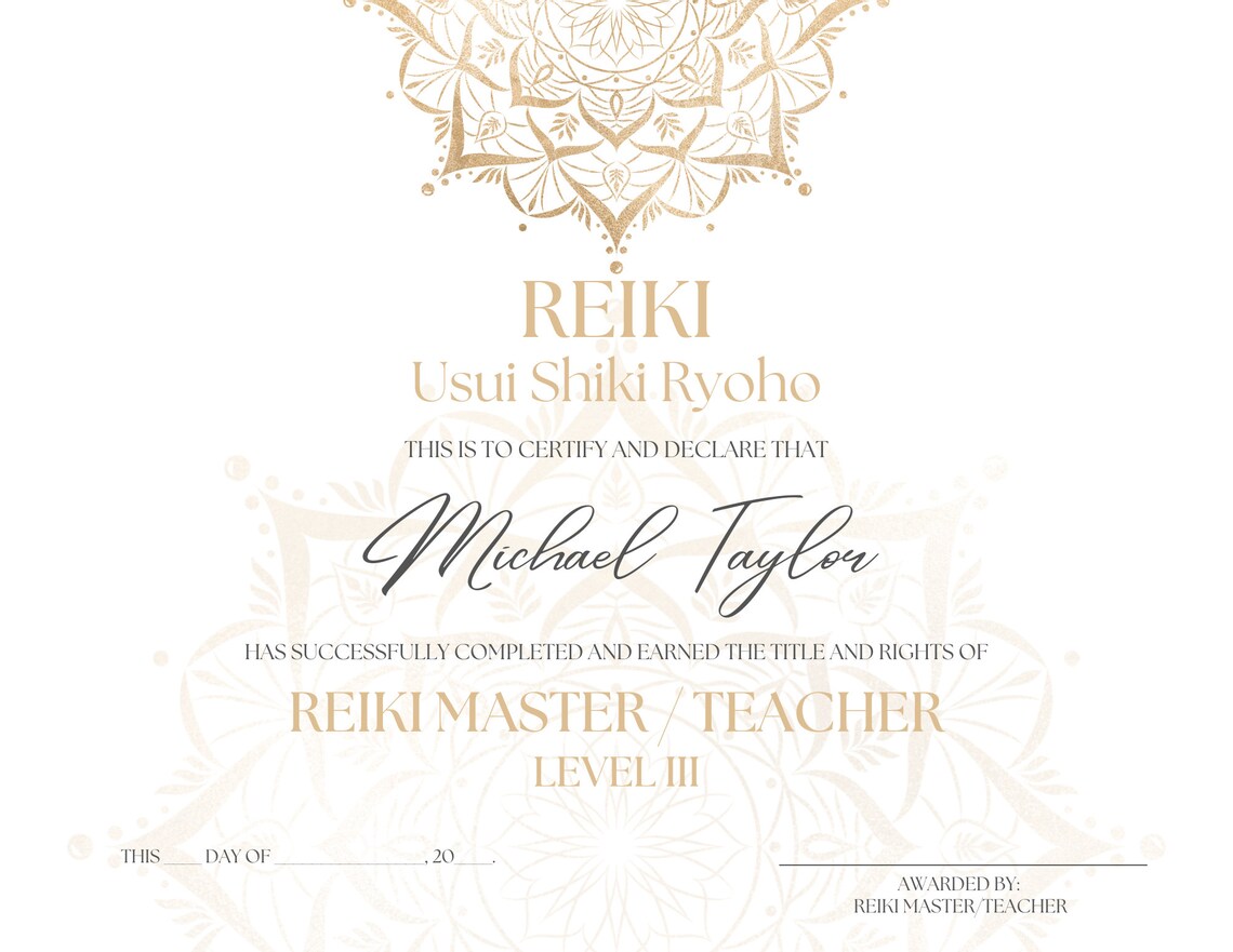 Reiki Certificate Template DIY Reiki Certificate Printable - Etsy