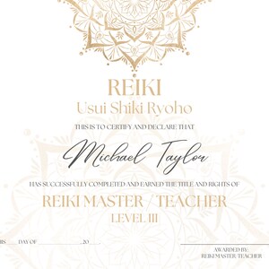 Reiki Certificate Template, DIY Reiki Certificate Printable, Level I ...