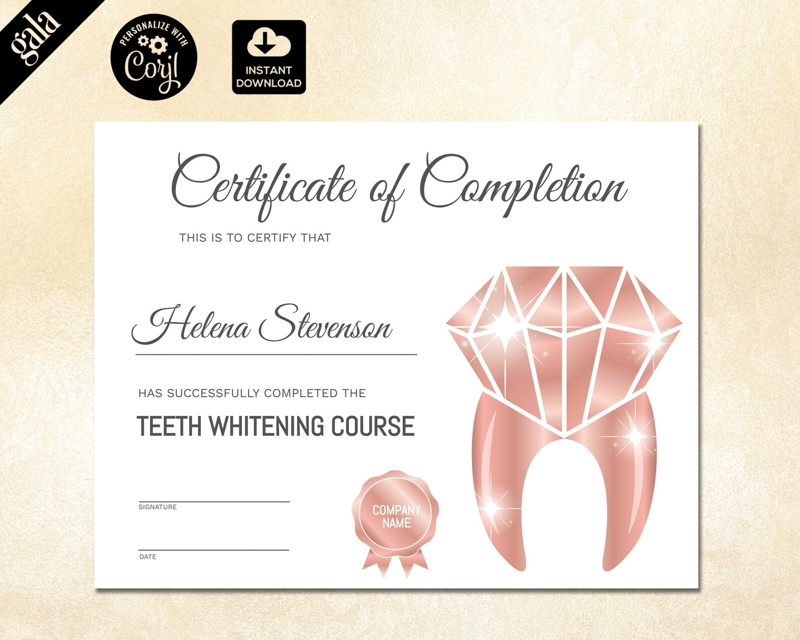 Teeth Whitening Training Certificate Template Dentist Course Etsy