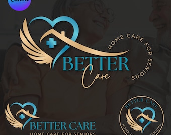 Angel Wings Home Care Logo: Nurse Healthcare Branding (Canva Template Digital Download)