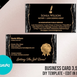 DIY Notary Business Card, Mobile Notary Services, Notary Signing Agent Business Card, Notary Marketing, Notary  Canva template 023