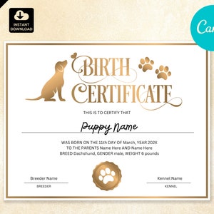 Modello di certificato di nascita di un cucciolo di cane 007