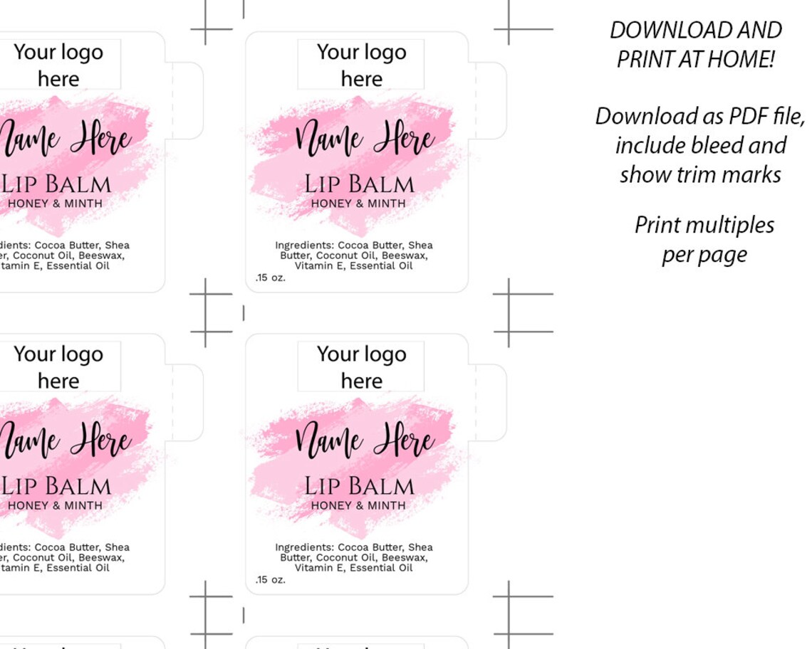 Lip Balm Labels Template DIY Product Label Editable lip balm Etsy