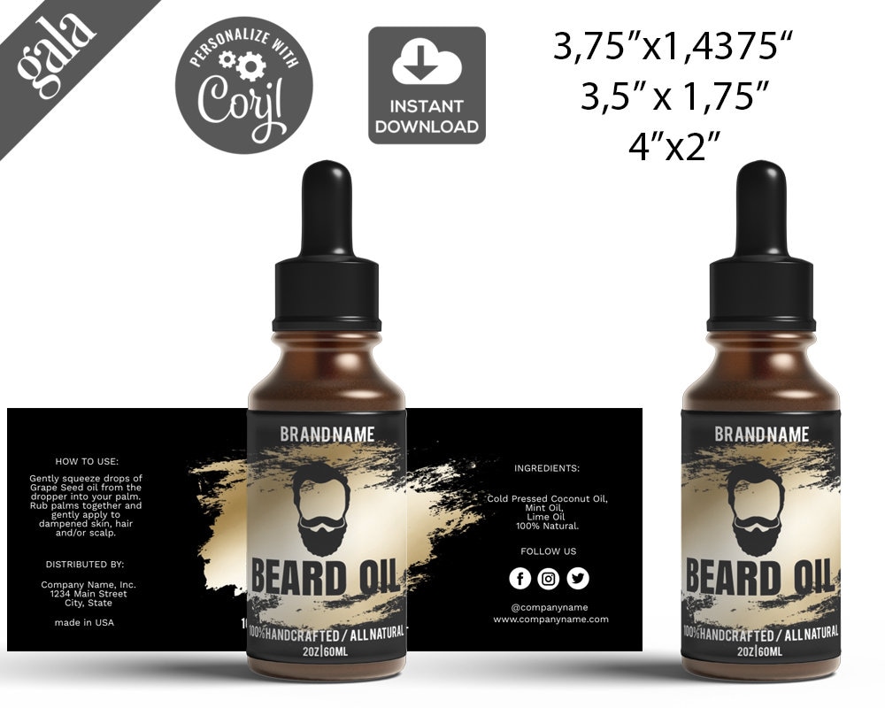 Beard Oil Label Template Beard Oil Label Design 007 Etsy
