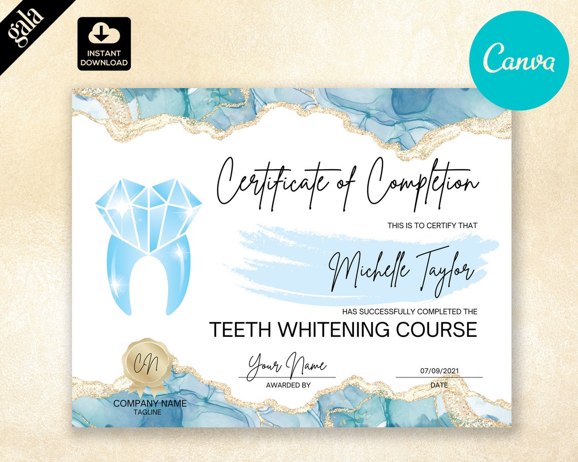 Teeth Whitening Certificate of Completion CAN048 Etsy