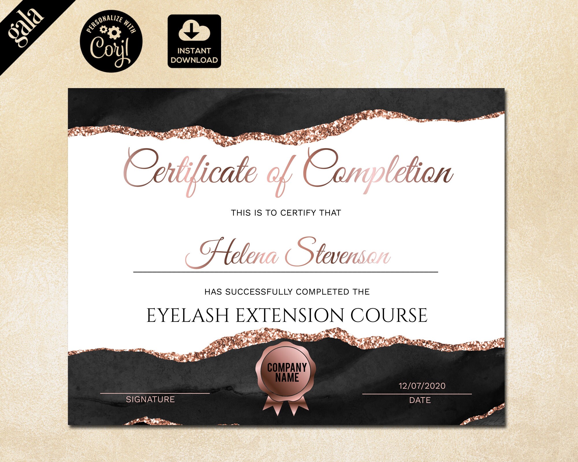 Certificate of Completion Lashes Certificate Template | Etsy Certificate of Completion Lashes Certificate Template | Etsy
