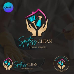 Plantilla de Canva DIY para diseño de logotipo de servicios de limpieza del hogar (Manos y Techo) CAN019