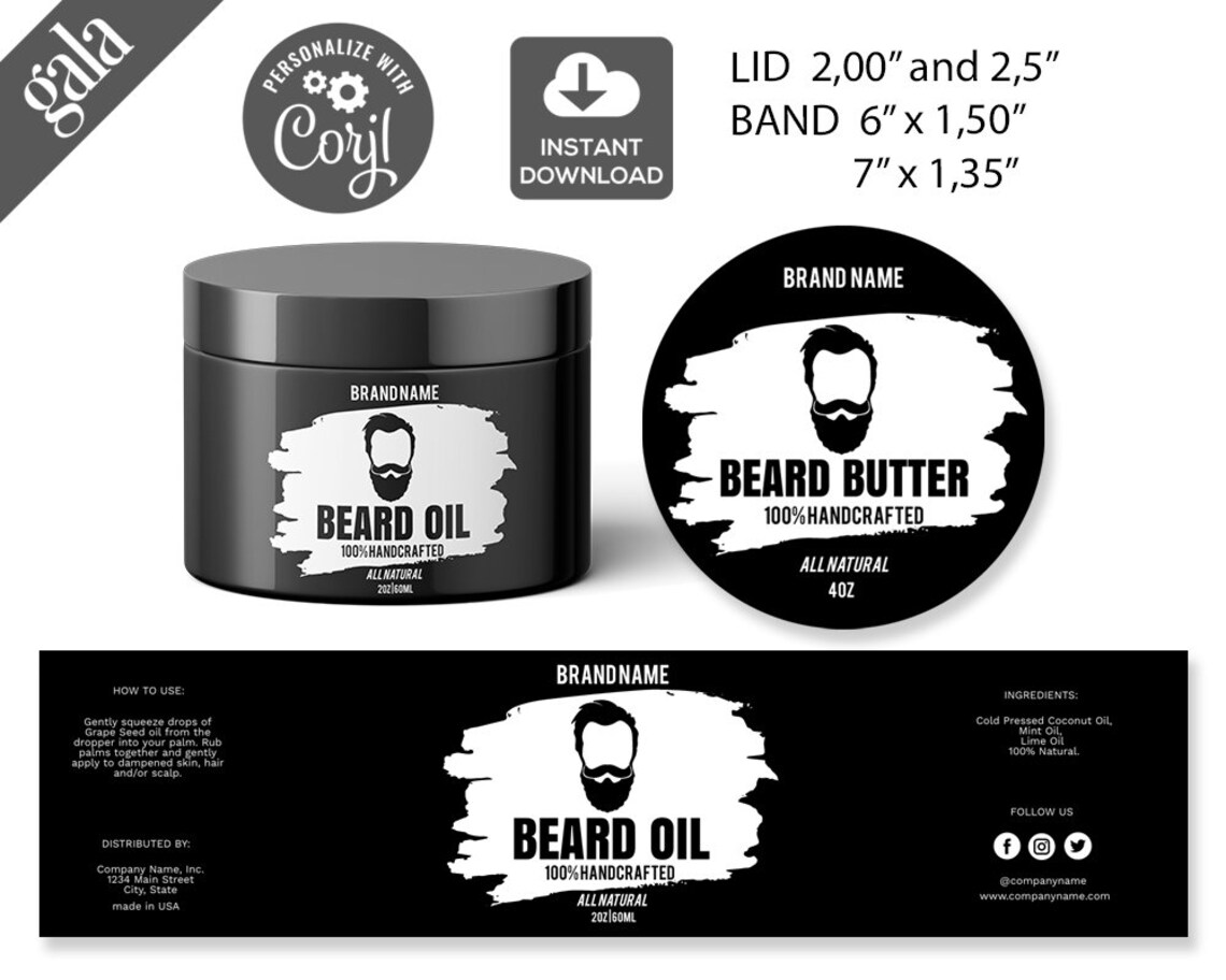Wrap Around Label Template Beard Balm Product Template Beard - Etsy UK
