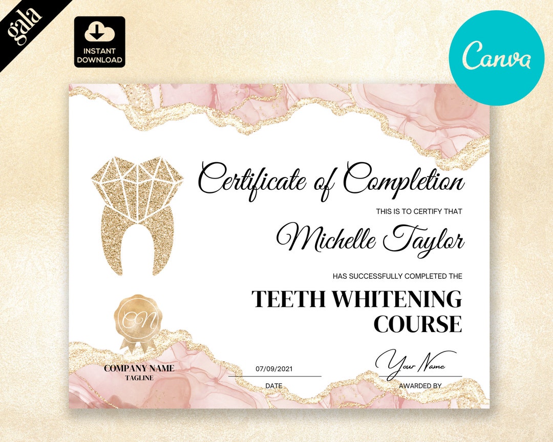 Teeth Whitening Certificate of Completion CAN047 Etsy