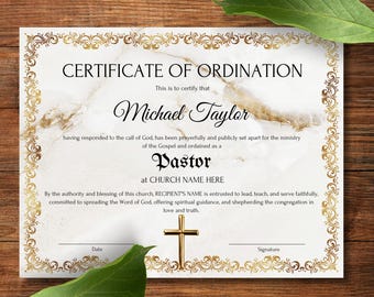 Editable Church Pastor Certificate of Appointment: Canva Template (Digital Download)