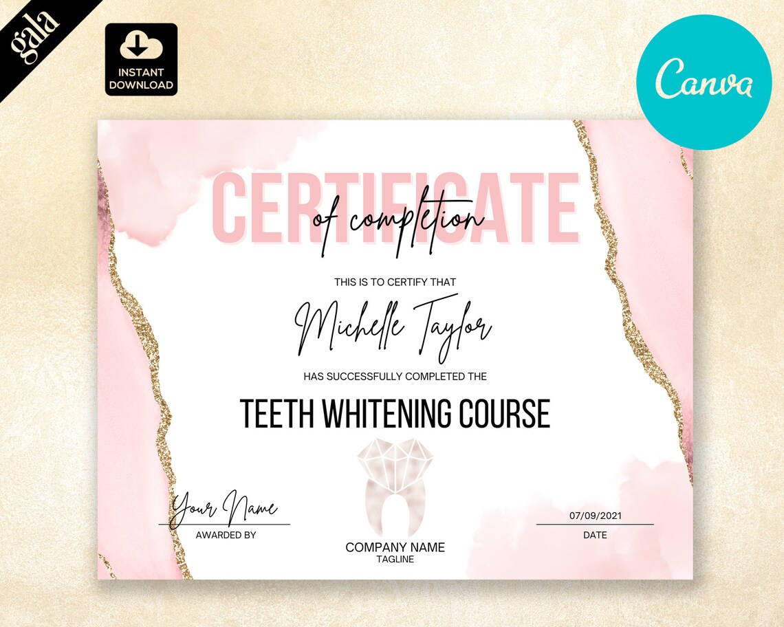 Teeth Whitening Certificate of Completion CAN046 Etsy