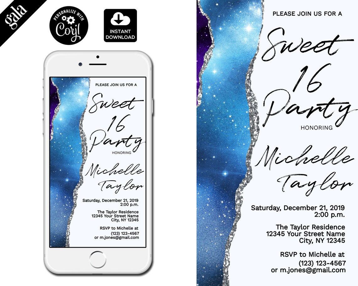 Sweet Sixteen Digital Invitation Sweet 16 Evite E Invite Etsy