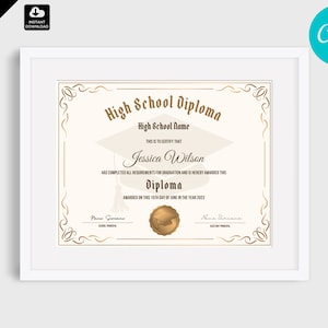 Homeschool Diploma, High School Diploma Template, Editable School Diploma, Homeschooling Diploma, Graduation Diploma Certificate, 001