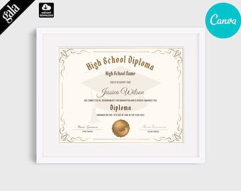 Editable Homeschool Diploma Template: Canva High School Certificate (Digital Download)