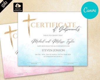 Editable Baptism Godparents certificate for Godmother and Godfather CAN 001