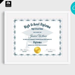 High School Diploma Template, Editable Homeschool Diploma,School Diploma, Homeschooling Diploma, Graduation Diploma Certificate, 003