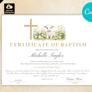 Plantilla de Certificado de Bautismo Infantil de Dedicación de la Iglesia con Corderito Bautizo 037