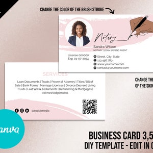 Notary Business Card, DIY Loan Signing Agent Marketing, Afro American Woman Mobile Notary Services,  Notary Marketing, 014
