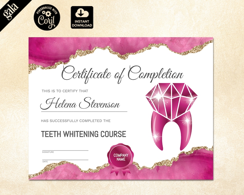 Certificate of Completion Teeth Whitening Certificate Etsy