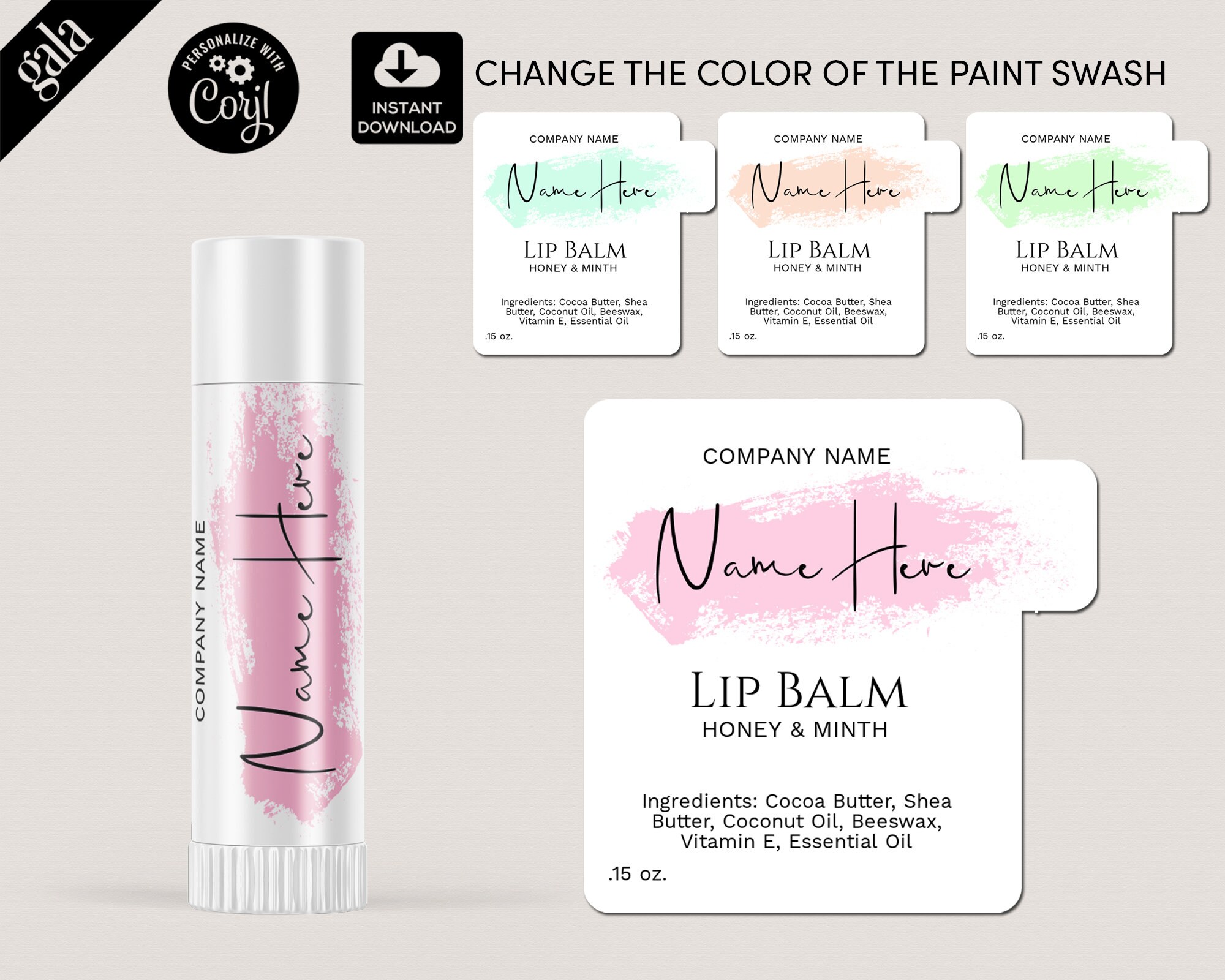 Lip Balm Labels Template DIY Product Label Change Color  Etsy Pertaining To Lip Balm Label Template