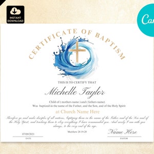 Plantilla de Certificado de Bautismo Infantil de Dedicación de la Iglesia con Bautizo en Agua 034